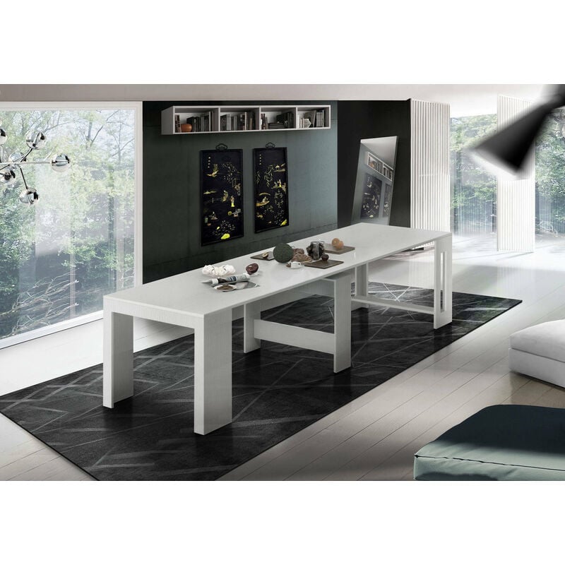 Table à manger moderne, Made in Italy, Console extensible jusqu'à 12 places, avec support d'extension,51x90h77 cm (jusqu'à 300 cm) couleur Mélèze