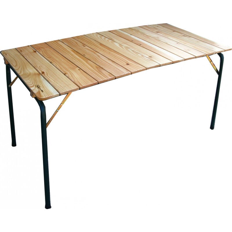 Dmora - Table pliante double en acier et bois de mélèze, gris et marron, 140 x 70 x h72 cm, avec emballage renforcé