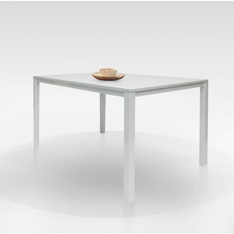 table à rallonges en métal peint et plateau en stratifié, coloris blanc, 130 x 76 x 85 cm. - dmora