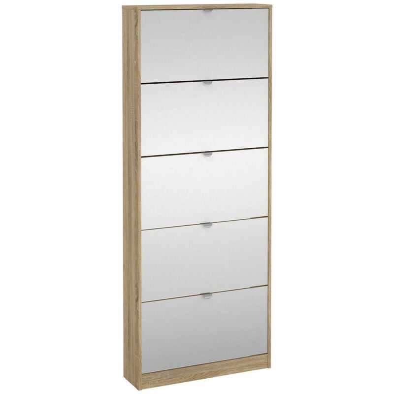 Dmora - Meuble à chaussures à cinq portes avec miroir, couleur chêne, 71 x 181 x 20 cm