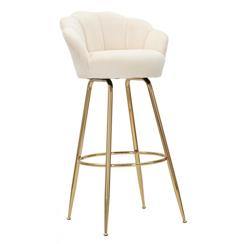 Tabouret de bar, Éponge et Tissu et Métal, Couleur Crème, Dimensions : 55 x 53 x 110 cm, avec emballage renforcé - Dmora