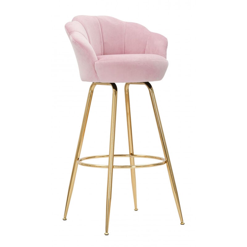 Tabouret de bar, rembourré en velours, avec pieds dorés, couleur rose, Dimensions 53 x 110 x 55 cm, avec emballage renforcé - Dmora