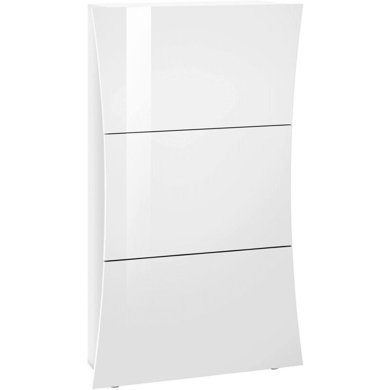 Tagère à chaussures moderne, Made in Italy, 3 portes, Étagère à chaussures d'entrée, 71x27h122 cm, couleur blanc brillant, avec emballage renforcé