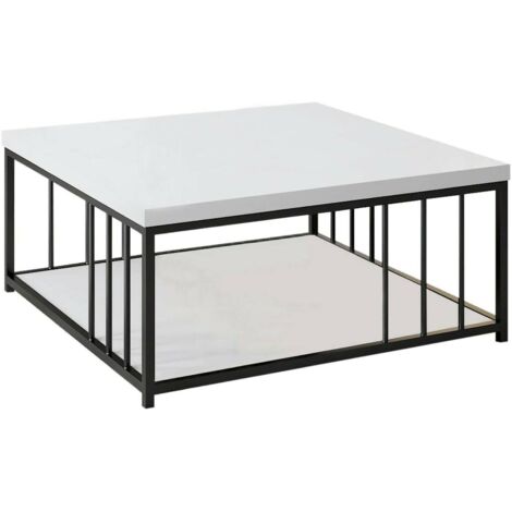 Dmora - Tavolino da salotto Ankaa, Tavolo basso da caffè, Portariviste per divano, Ripiano da soggiorno, 90x90h40 cm, Bianco e Nero, con imballo rinforzato, con imballo rinforzato