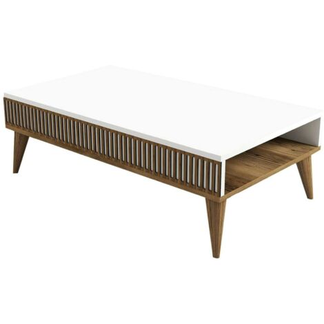 Dmora - Tavolino da salotto Atrani, Tavolo basso da caffè, Portariviste per divano, Ripiano da soggiorno, 105x60h35 cm, Noce e Bianco