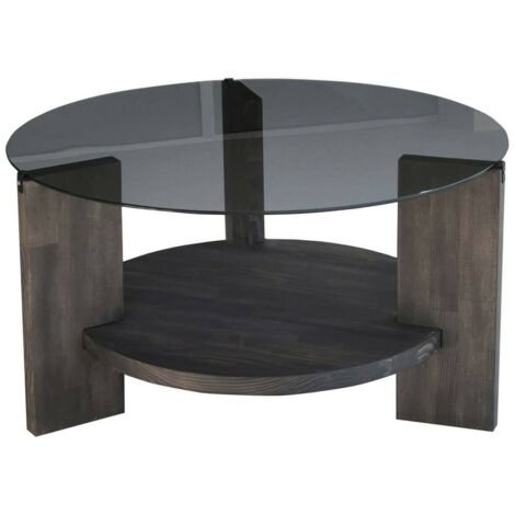 Dmora - Tavolino da salotto Felino, Tavolo basso da caffè, Portariviste per divano, Ripiano da soggiorno, 75x75h40 cm, Antracite e Marrone
