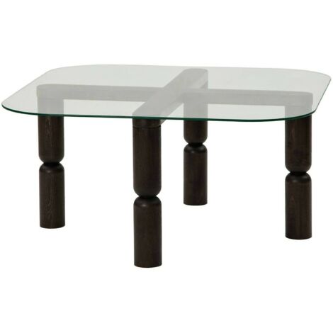 Dmora - Tavolino da salotto Gran, Tavolo basso da caffè, Portariviste per divano, Ripiano da soggiorno, 80x80h40 cm, Antracite e Trasparente