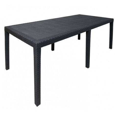 Dmora - Tavolo da esterno Abbaviva, Ripiano rettangolare allungabile da pranzo, Tavolo da giardino estensibile effetto rattan, 100% Made in Italy, 150/220x90h72 cm, Antracite
