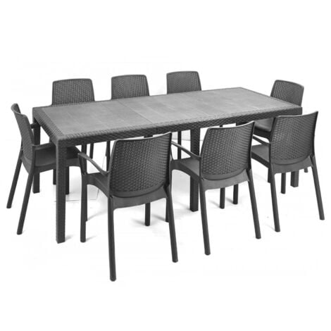 Dmora - Tavolo da esterno Abbaviva, Ripiano rettangolare allungabile da pranzo, Tavolo da giardino estensibile effetto rattan, 100% Made in Italy, 150/220x90h72 cm, Antracite
