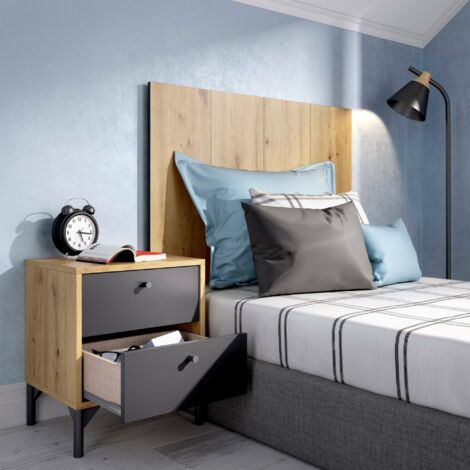 Dmora - Tête de lit Colombine, Tête de lit pour chambre simple, Tête de lit pour lit simple avec 1 table de chevet, 99x3h61 cm, Chêne et Anthracite et Anthracite, avec emballage renforcé