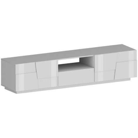 Dmora - TV-Ständer Velio, niedriges Wohnzimmer-Kommode mit 2 Türen und 1 Schublade, TV-Ständer-Basis, 150x44x46 cm, glänzendes Weiß
