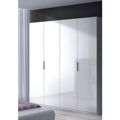 Dmora Vestiaire Knoxville, Armoire de chambre à 4 portes battantes, Armoire avec 2 étagères et barre de cintre, cm 180x52h200, Blanc