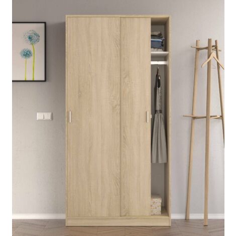 Armoire 2 portes coulissantes chêne-blanc 190x60x180 cm