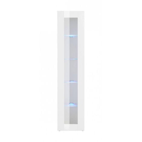 Dmora Vitrina de columna con puerta de cristal, Made in Italy, con luz LED azul, Aparador con estantes, Vitrina de salón, 40x30h180 cm, color blanco brillante, con embalaje reforzado
