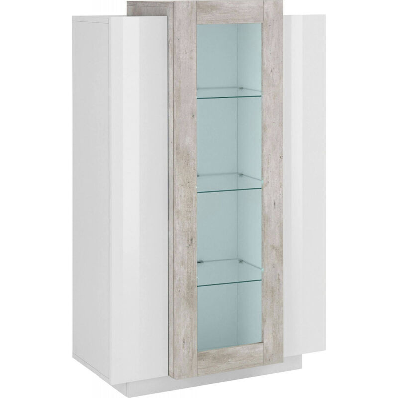 

Dmora Vitrina Dmora Modern con puerta de cristal, Made in Italy, Aparador con estantes, Vitrina para salón, cm 80x38h121, Color blanco brillante y