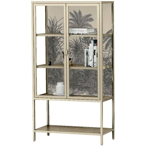 Dmora - Vitrine Busseto, Glas-Sideboard, Mehrzweckvitrine, Hängendes Bücherregal mit Glastüren, 80x35 h160 cm, Sahne