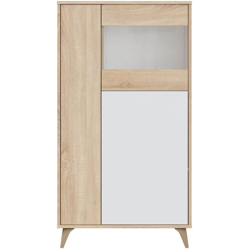 Dmora - Vitrine Atlanta, Vitrine moderne à 3 portes, Buffet pour salon ou salon, Buffet haut avec étagères, cm 77x33h142, Chêne et Blanc, avec