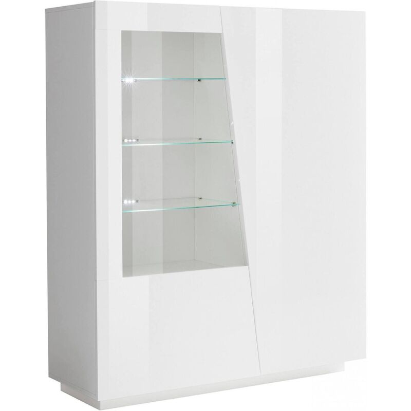 Vitrine moderne avec porte vitrée, Made in Italy, avec lumière led blanche, Buffet avec étagères, Vitrine de salon, 120x43h146 cm, couleur blanc