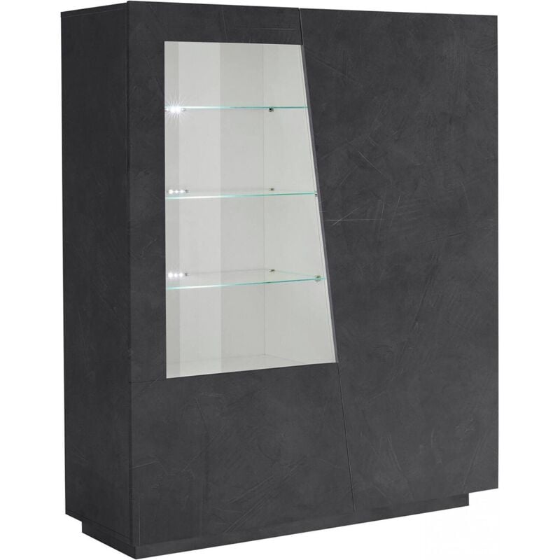 Dmora Vitrine moderne avec porte vitrée, Made in Italy, avec lumière LED blanche, Buffet avec étagères, Vitrine de salon, 120x43h146 cm, couleur Gris