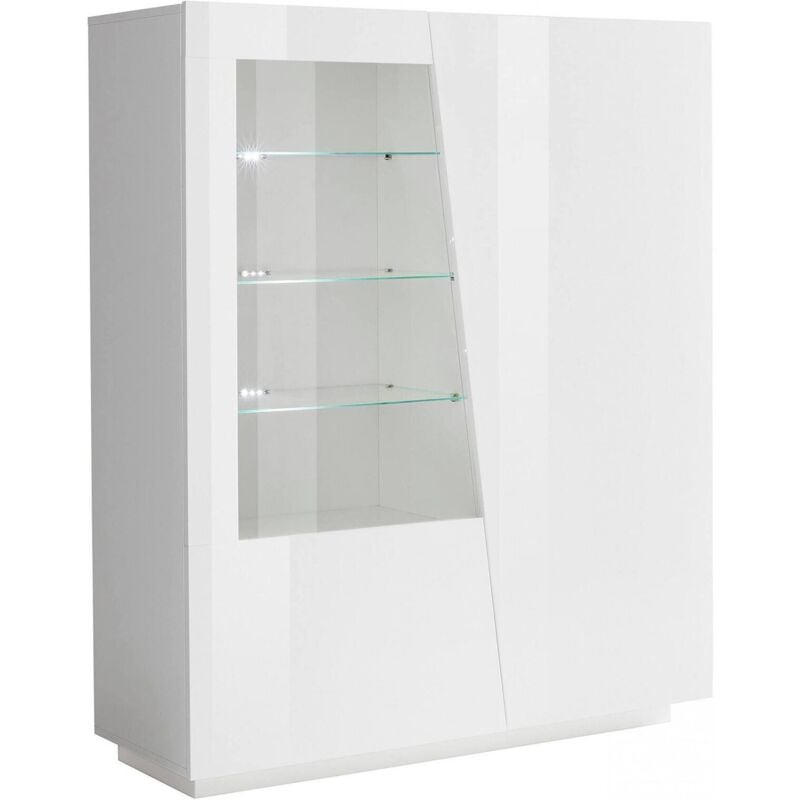 Dmora - Vitrine moderne avec porte vitrée, Made in Italy, avec lumière led blanche, Buffet avec étagères, Vitrine de salon, 120x43h146 cm, couleur