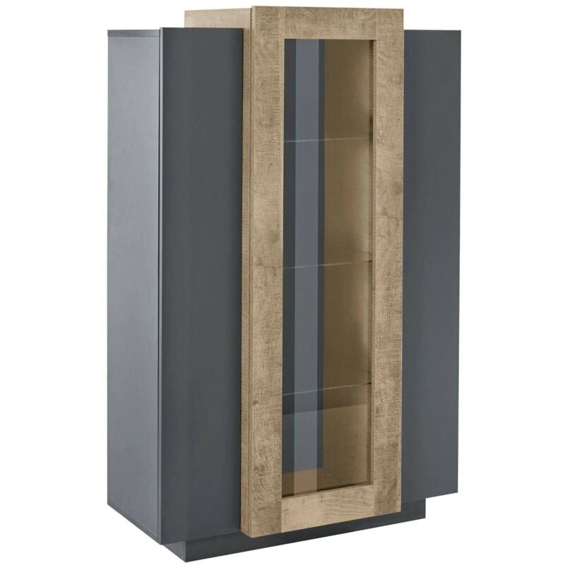 Dmora - Vitrine Dfrutt, Buffet à trois portes, Meuble de salon polyvalent, 100% Made in Italy, cm 80x38h121, Anthracite et Érable