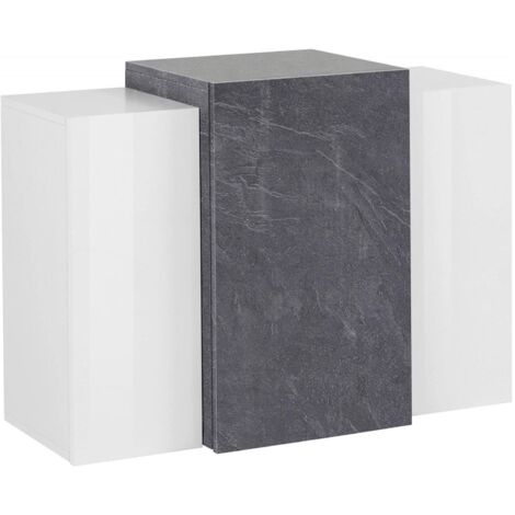 Dmora Wandschrank, Made in Italy, mit 3 Türen, Hängende Wohnzimmermöbel, 90x38h66 cm, Farbe Weiß glänzend und Aschgrau