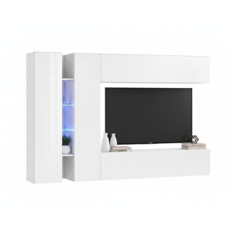 Dmora - Wohnzimmermöbel Dboudr, Wohnzimmer-Set TV-Möbel mit 4 Türen, Mehrzweck-Wohnmöbel, 100 % Made in Italy, cm 280 x 30 x 180, glänzend weiß