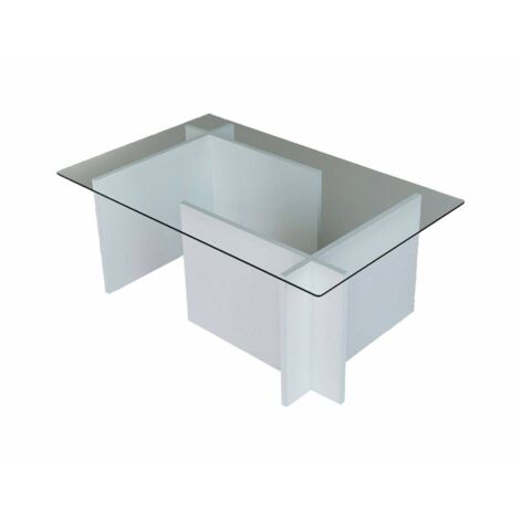 Dmora - Wohnzimmertisch Asellus, Niedriger Wohnzimmertisch, Kaffeeregal, Couchtisch für Sofa, 105x65h40 cm, Weiß, mit verstärkter Verpackung