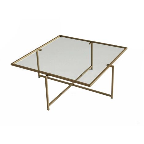 Dmora - Wohnzimmertisch Dhjulman, Niedriger Wohnzimmertisch, Kaffeeregal, Couchtisch für Sofa, 85x85h35 cm, Gold