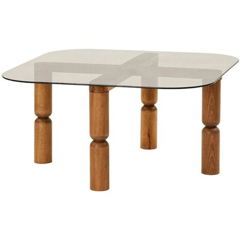 Dmora - Wohnzimmertisch Psamathe, Niedriger Wohnzimmertisch, Kaffeeregal, Couchtisch für Sofa, 80x80h40 cm, Walnuss und Geräuchert, mit verstärkter Verpackung