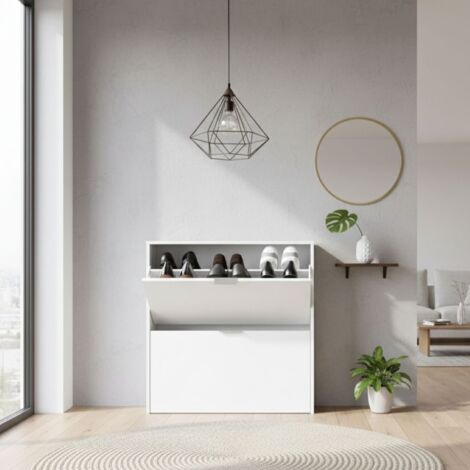 Dmora Zapatero de dos puertas con solapa, blanco, 75 x 76 x 22 cm., con embalaje reforzado