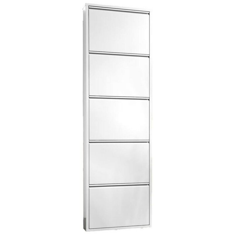 

Zapatero en metal con cinco puertas con solapa, color blanco, Medidas 50 x 169 x 15 cm - Dmora