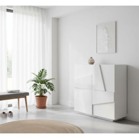 Dmora - Zapatero Dfogl, Mueble multiusos con 2 puertas, Zapatero de entrada, 100% Made in Italy, cm 81x38h86, Blanco brillo con detalle