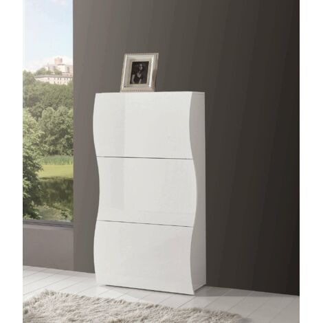 Dmora - Zapatero Dgan, Mueble multiusos con 3 puertas, Zapatero de entrada, 100% Made in Italy, cm 71x27h122, Blanco brillante
