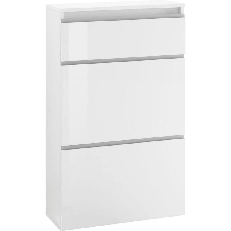 

Dmora - Zapatero Modern, Made in Italy, con 2 puertas y 1 puerta abatible, Zapatero de entrada, 60x27h108 cm, color blanco brillante