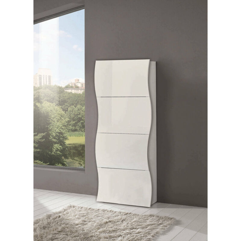 

Zapatero Modern, Made in Italy, Zapatero de entrada, con 4 puertas abatibles, 71x27h162 cm, color blanco brillante - Dmora