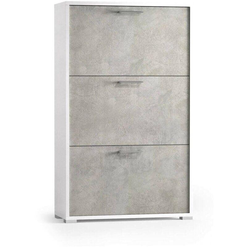 

Zapatero moderno con 3 puertas abatibles, 100% Made in Italy, Zapatero de entrada de doble profundidad, 67x28h112 cm, Color blanco y cemento - Dmora