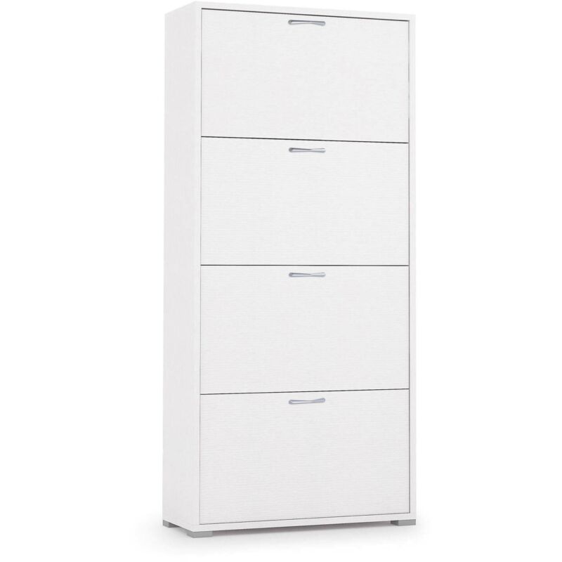 

Dmora Zapatero moderno con 4 puertas abatibles, 100% Made in Italy, Zapatero de entrada de doble profundidad, 67x28h147 cm, color blanco