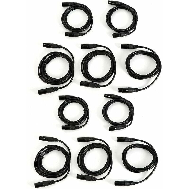 Dmx Lot de 10 cables pour éclairage de scène 2 m 3 broches xlr femelle cable de signal dmx