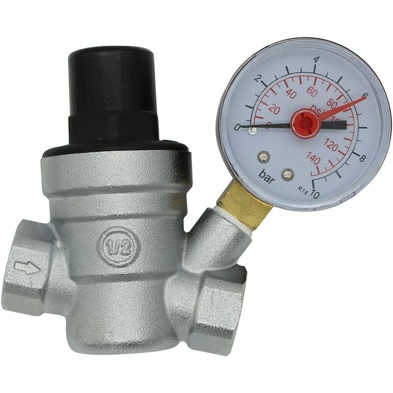 Ahlsen - DN15 reducteur de pression d'eau regulateur de pression eau avec manomètre 1/2 pouce (DN15) - grey