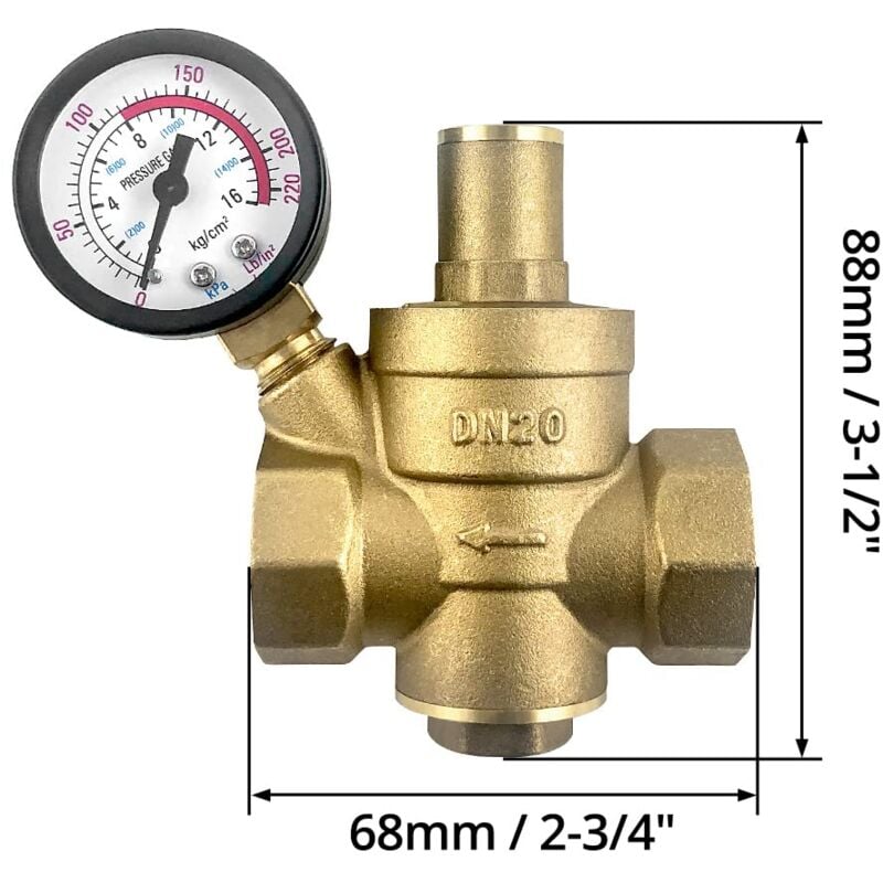 DN20 Reducteur de pression d'eau en laiton avec manomètre de soupape de réduction de pression réglable