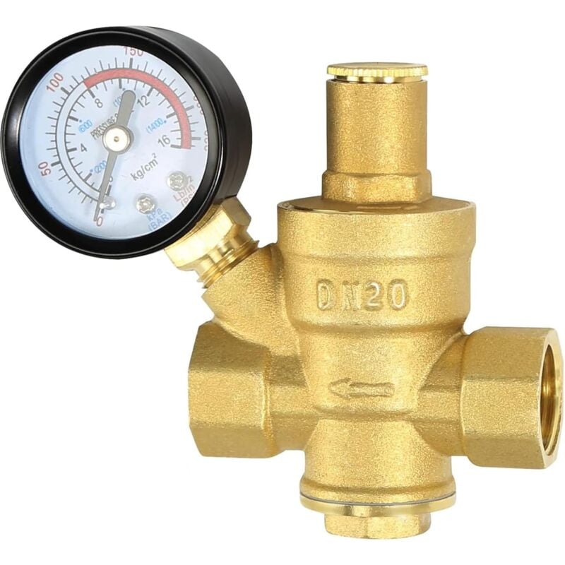 Houhence - Reducteur de Pression eau DN20 3/4 Pouce Avec Manometre Pression eau, Fabriqué 100% en Laiton de Haute Dureté, Réducteur de Pression d'eau