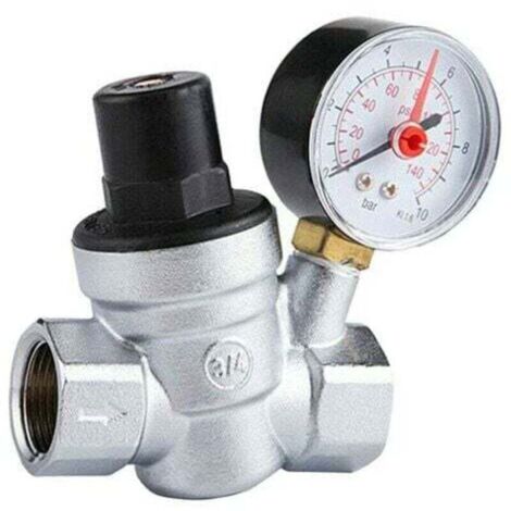 DN20 Vanne de Réduction de Pression d'eau Réglable avec Manomètre Compteur de Pression, Reducteur de Pression d'eau 3/4 pouce Regulateur de Pression Eau avec Manomètre