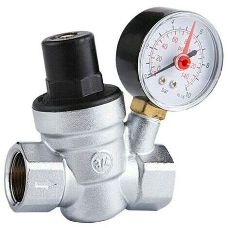 DN20 Vanne de Réduction de Pression d'eau Réglable avec Manomètre Compteur de Pression, Reducteur de Pression d'eau 3/4 pouce Regulateur de Pression Eau avec Manomètre