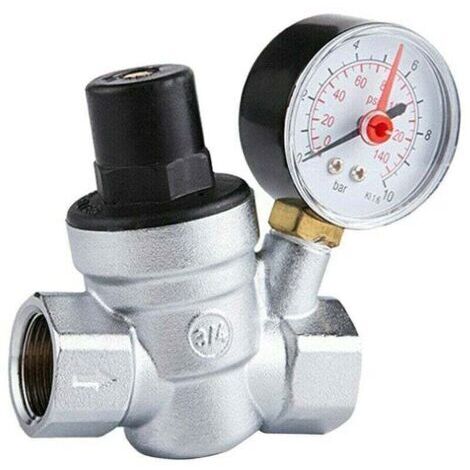 DN20 Vanne de Réduction de Pression d'eau Réglable avec Manomètre Compteur de Pression, Reducteur de Pression d'eau 3/4 pouce Regulateur de Pression Eau avec Manomètre