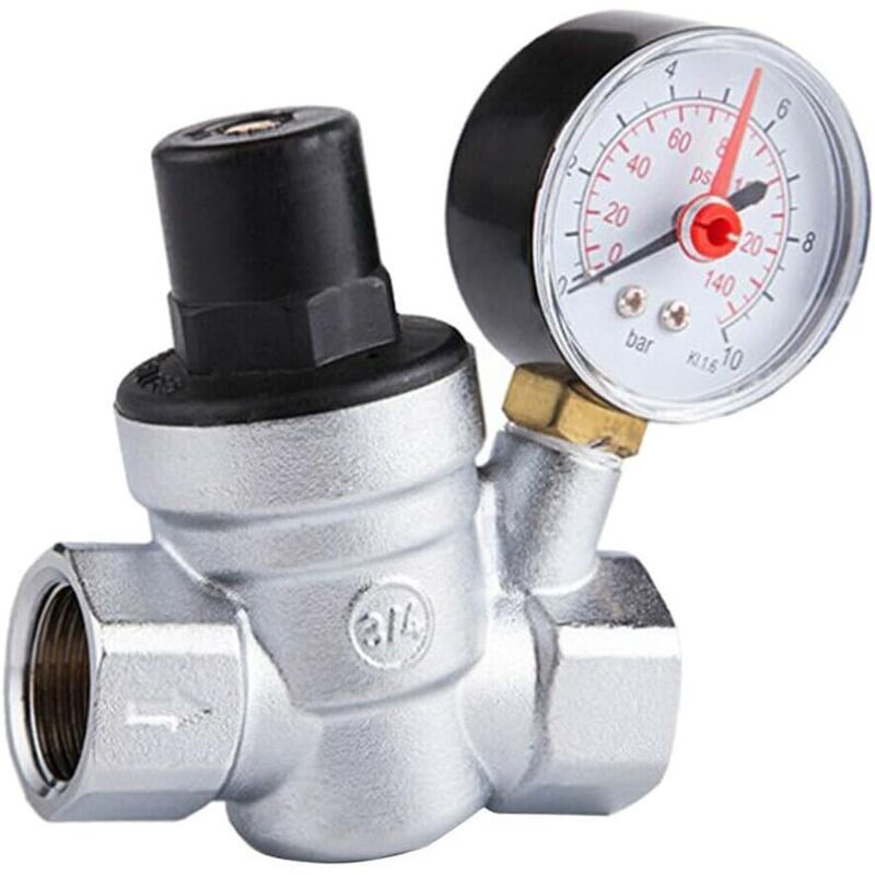 DN20 Vanne de réducteur de pression d'eau réglable avec manomètre manomètre, réducteur de pression d'eau réglable 3/4 pouce (DN20)