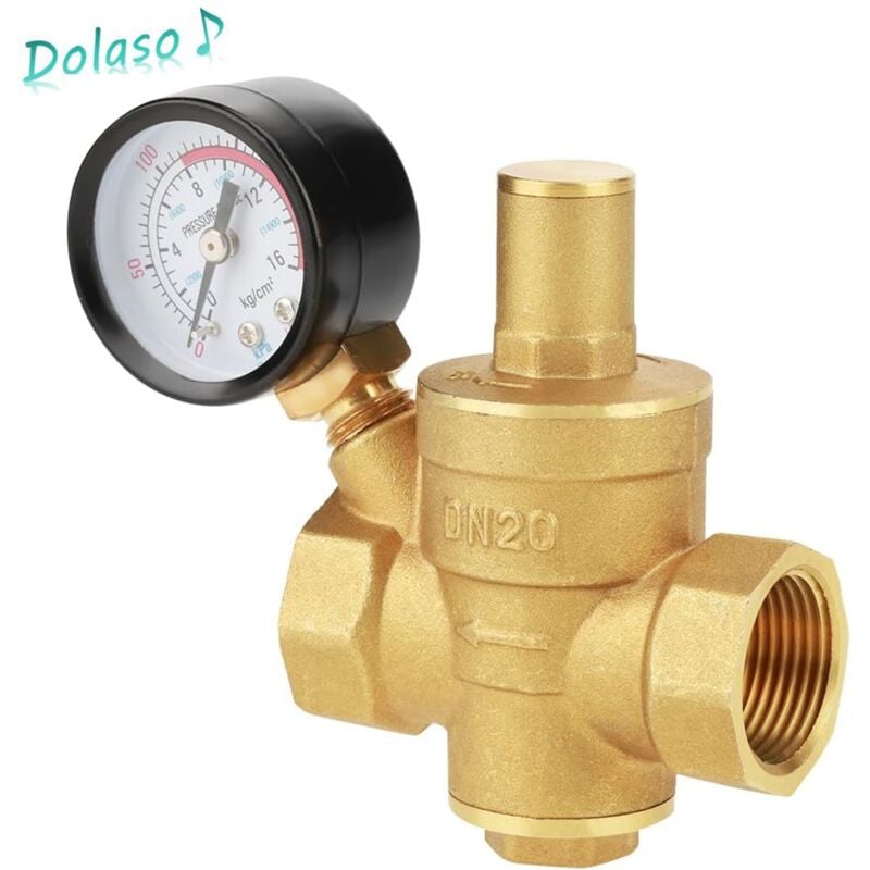 Dolaso - DN20 Vanne de réduction de pression d'eau réglable en laiton avec Manomètre Compteur de pression,Réducteur de pression