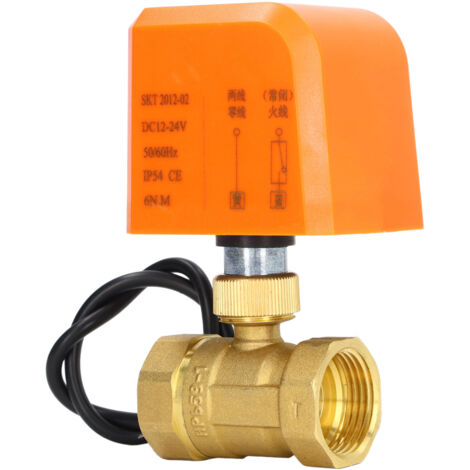 DN25 Vanne à Bille Électrique 2 Voies 2 Fils Normalement Fermée en Laiton, Alimentation DC12‑24V