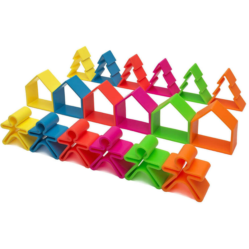 

Set de juguetes de silicona niños casas y árboles Neon 54 pzas - Dëna