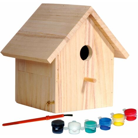 dobar 22368FSC - Casetta per Uccelli Decorativa in Legno di Abete, certificata FSC, per Bambini, da Costruire e dipingere da Soli con Pennello, Spugna e Stencil